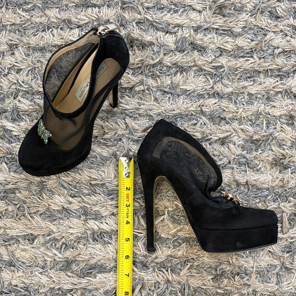 Chinese Laundry Black Suede & Mesh Heels with Removable Crystal Accents, Size 6 - Picture 5 of 10